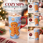 Topadorn Christmas Ceramic Travel Mug with Lid,17oz Coffee Mug, Gingerbread - Image 3