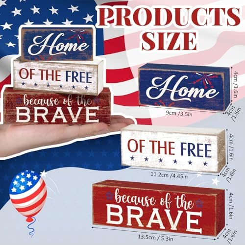 Moucuny 4 Pcs 4th of July Patriotic Table Decorations Wooden Signs - Image 2