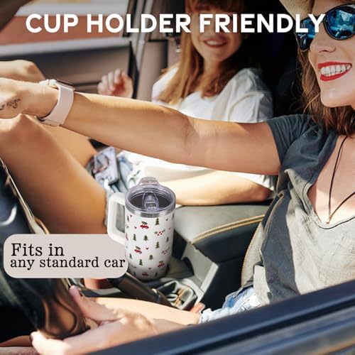 Christmas Tumbler with Handle and Straw Lid 40 oz,Cute Merry Xmas Tree Red Car Gifts for Women Vacuum Insulated Leak Proof Tumbler,Winter Holiday Accessories Stainless Steel Coffee Cup Mug - Image 6