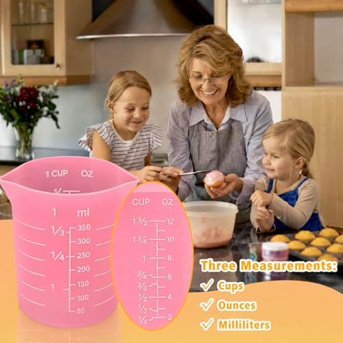 Palksky Silicone Cups for Melting Chocolate, 4PCS Pink Silicone Measuring Cups with 1 Cup & 1.5 Cup Capacity, Reusable Baking Supplies for DIY Chocolate Molds, Melting Chocolate - Image 4