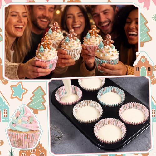 Yungyan 400 Pcs Gingerbread Cupcake Liners, Christmas Baking Supply, Pastel - Image 5