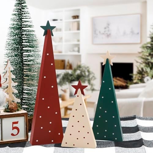 Christmas Decorations-Three Sizes Wooden Tree Sign with Star - Image 4