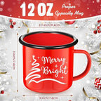 Yaomiao 6 Pack Christmas Enamel Mugs 12 Oz Cups,Merry Bright,Red - Image 3