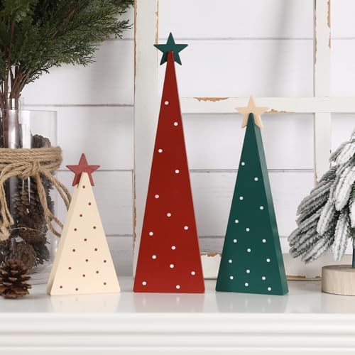 Christmas Decorations-Three Sizes Wooden Tree Sign with Star - Image 2