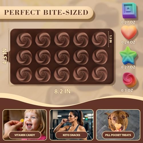 HKNMTT Chocolate Molds Silicone for Hard Candy Butter, 4 Pcs Small Bite Size Heart Star Sqaure Shapes Truffle Caramel Mould, Homemade Wax Melts Food Grade Baking Set Oven Safe Kit - Image 3