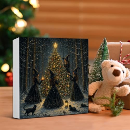 Witchy Christmas Tree Decor, Christmas Gothic Witch Wooden Sign - Image 5
