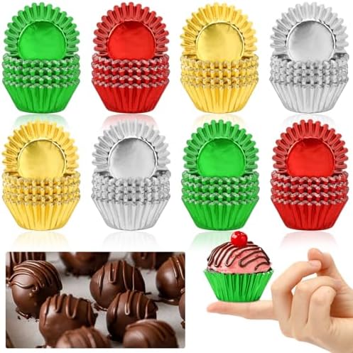 400pcs Christmas Mini Foil Cupcake Liners Golden Red Green Silver by AUGSUN