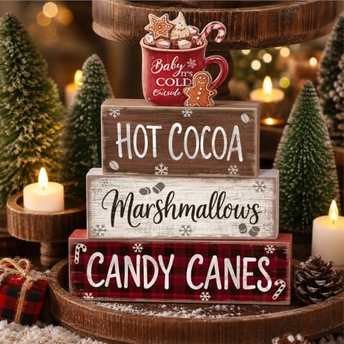 4 Pcs Christmas Table Decorations, Wooden Hot Cocoa Decor Indoor - Image 2