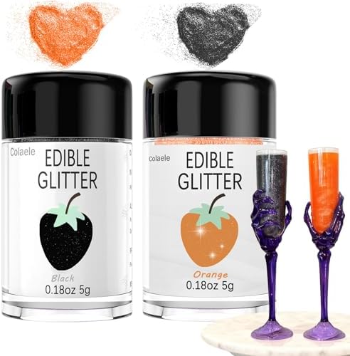 Halloween Edible Glitter Black Glimmer Powder for Cakes Drinks, Colaele Edible Glitter Set Food Grade Luster Dust Metallic Food Decorating Sprinkle for Cake Cookies Decorations,Vegan, 5g/Jar by Enjoyyourcolorfullife