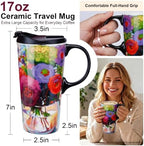 Topadorn 17oz Ceramic Travel Mug with Lid, Floral Coffee Mug with Gift Box - Image 2