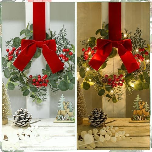 Syhood 2 Pcs 9 Inch Lighted Small Christmas Wreaths for Kitchen Cabinet - Image 3