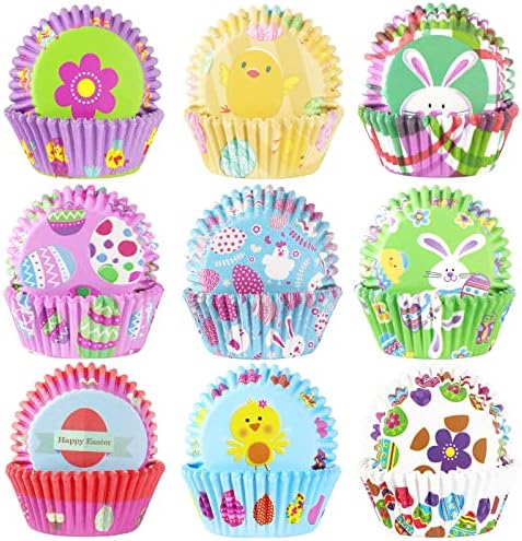 SANNIX 450pcs Easter Cupcake Liners, Bunny Chick Egg Baking Cups Cupcake Wrappers Paper Wraps Muffin Liners for Easter Spring Birthday Party Candy Cake Decorations Supplies(9 Designs) by SANNIX