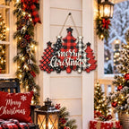 Christmas Decorations Buffalo Plaid Christmas Tree Hanging Wooden Sign - Image 4