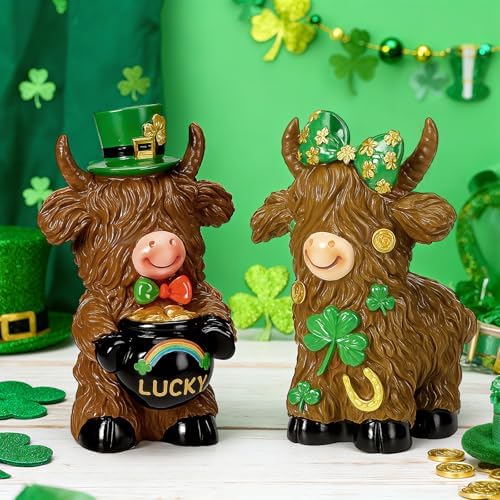 2 Pack Resin St. Patrick's Day Highland Cow Decor Gifts - Image 6