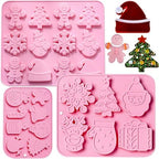 3PCS Christmas Silicone Cookie Molds, Xmas Chocolate Molds Holiday Gummy Candy Butter Mold Wax Melt Mold Christmas Tree Gingerbread Snowman Snowflakes Socks Bells Santa Hat Baking Mold (Xmas-Pink-B) by JHYlilia