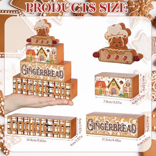 Moucuny 4 Pcs Christmas Gingerbread Table Decorations Wooden Block Signs - Image 2