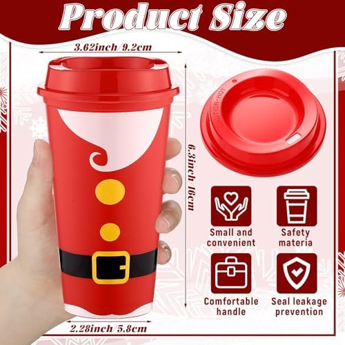 SiliFine 16 Pcs Christmas Coffee Cups with Lids 16 oz Reusable Travel Mugs - Image 2