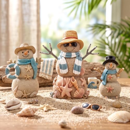 Suzile 3 Pcs Christmas Coastal Snowman Decoration Wooden Indoor Decor - Image 2
