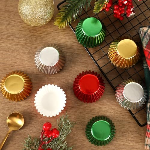 400pcs Christmas Mini Foil Cupcake Liners Golden Red Green Silver - Image 4
