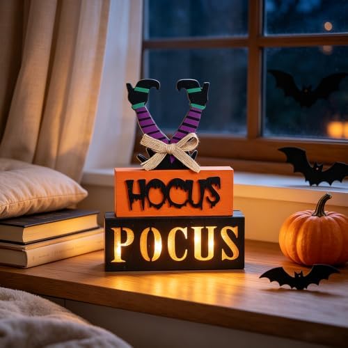 Halloween Decorations Indoor, MEETYAMOR 3-Layered Legs Block Halloween Decor, LED Halloween Lights HOCUS POCUS Sign Hocus Pocus Decorations for Home, Gothic Decor for Halloween Party Decorations - Image 2