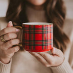 Sweet Water Decor Red Plaid Coffee Mug, 14oz China Christmas Mug with Gold Handle, Large Holiday Winter Cup for Coffee, Tea & Hot Chocolate, Stocking Stuffer Gifts for Women - Image 3