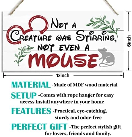 Christmas Door Sign Decor, Not a Creature was Stirring, not Even a Mouse, Winter Seasonal Christmas Wall Art Hanging Wooden Sign Merry Xmas Holiday Decorations for Home Outside Indoor - Image 3