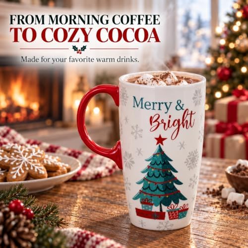 Topadorn Christmas Tree Ceramic Travel Mug with Lid, 17 oz Tall coffee Cup - Image 2