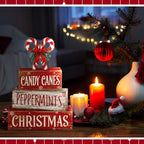 Moucuny 4 Pcs Christmas Candy Cane Table Decor Xmas Wooden Block Signs - Image 6