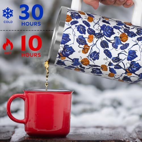 Fall Thanksgiving Tumbler with Lid and Straw 40oz, Cute Blue and White Porcelain Pumpkin Leaves Vacuum Insulated Leak Proof Stainless Steel Coffee Cup, Farmhouse Accessories Gift for Women Girls - Image 6