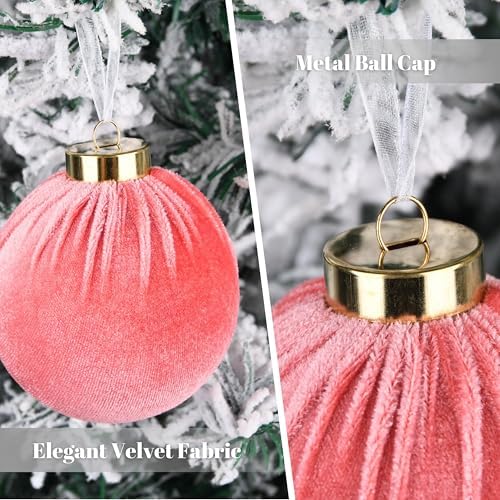 Velvet Christmas Ornaments Balls for Tree - 15pcs Pink Christmas Ornaments Shatterproof for Xmas Decorations - Multicolor Pink & Beige 80mm 3.15inch - Image 3