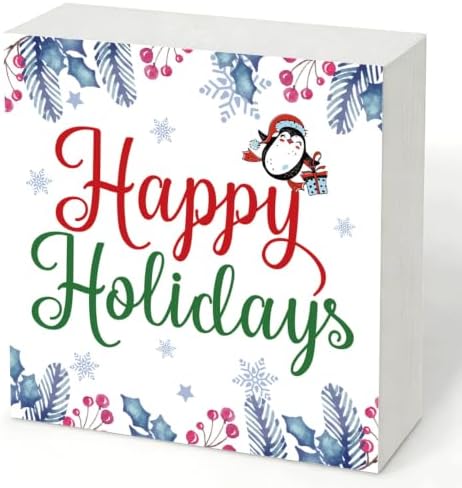Happy Holidays Wood Box Sign, Colorful Christmas Decor for Tabletop Shelf by Unknown