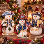Suzile 3 Pcs 250th Anniversary 1776 Wooden Snowman Decor for Veterans Day - Image 4