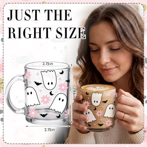 LemonRoad 4 Pack Halloween Glass Coffee Mugs 12 oz Ghost Cups with Handles - Image 4