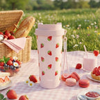 YOME 17oz Strawberry Pink Ceramic Lined Insulated Coffee Mug with Infuser for Women Gift | One-handed Pop Open Lid | Stainless Steel |Keep Drinks Cold and Hot| 100% Leak Proof - Image 2