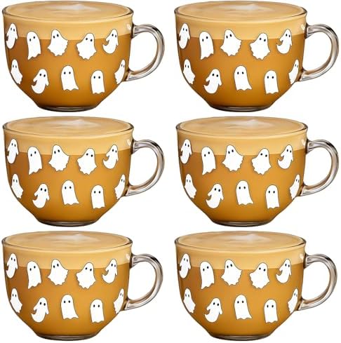 Sliner 6 Pcs Halloween Glass Coffee Mugs, 16 oz Ghost Irish Cups by Sliner
