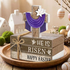 4 Pcs Table Decorations Tiered Tray Decorations Mini Wooden Books Signs for Office Shelf Classroom Tabletop Bookshelf(Easter) - Image 2