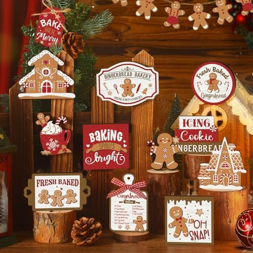 Funnymoom 17 Pcs Christmas Tiered Tray Decor Gingerbread Man Tray Decor Set - Image 5