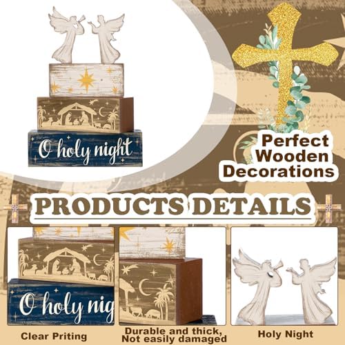 Moucuny 4 Pcs Christmas Angel Table Decorations Nativity Block Signs - Image 3