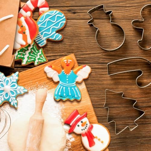 Christmas Cookie Cutters Set of 9 Pieces, Wmtidene Cookie Cutters Shapes for Winter Holiday, Metal includes Christmas Tree,Snowflake,Gingerbread Men,Angel,Star,Mitten,Candy Cane,Snowman - Image 5