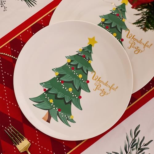 Christmas Dishes Set for 6,10 Inch Bone China Tree Dinner Plates,Xmas Table Centerpieces Porcelain Dinnerware Set (6pcs, 10 inch) - Image 5