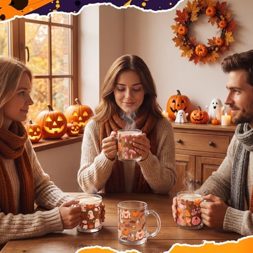 Tioncy 4 Pcs Fall Coffee Mugs 12 oz Pumpkin Harvest Glass Cups - Image 4