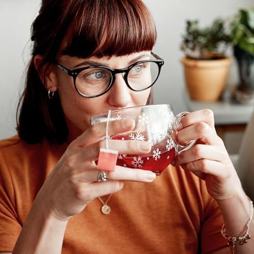 Sliner Set of 6 Christmas Glass Coffee Mugs with Handle, 16 oz Clear Irish Coffee Mugs Footed Irish Glasses Christmas Glasses Winter Holiday Cups for Beverages Latte Hot Chocolate(Snowflake) - Image 5
