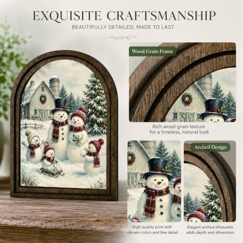 Snowman Family Arched Table Sign, Christmas Farmhouse Shelf Decor - Image 4