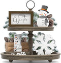 Christmas/Winter Tiered Tray Decor, 6 Pcs Hello Winter Snowflake Snowman Table Signs Let It Snow Wooden Signs for Home Kitchen Office by Tovwei