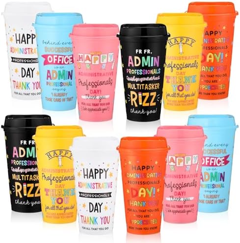 SiliFine 12 Pcs Administrative Professionals Day Gifts Bulk 16 oz Reusable Tumblers with Lids Administrative Assistants Thank You Cups Happy Admin Professionals Week Gifts for Secretary Staff Coworker by SiliFine