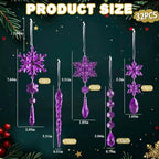32pcs Crystal Christmas Ornaments for Christmas Tree Decorations-Purple Hanging Acrylic Snowflake and Icicle Ornaments with Drop Pendants for Xmas Winter Wonderland New Year Party Decorations Supplies - Image 3