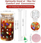 18oz Color Changing Christmas Cup, Cute Glass Cups with Lids and Straws - Image 3