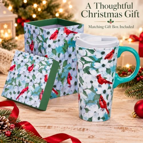 Topadorn Christmas Ceramic Coffee Mug, 17oz Travel Cup, Red Cardinals Bird - Image 7