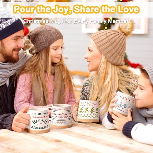 Maustic Christmas Mugs Set of 4, Christmas Coffee Mugs, Ceramic Holiday Mug for Hot Cocoa, Hot Chocolate, Coffee, Tea, Family Gifts, 14 Oz, Microwave & Dishwasher Safe - Image 4