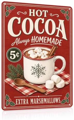 Hot Cocoa Sign, Christmas Kitchen Decor, Vintage Holiday Wall Art by Unknown